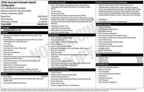 Gray Pearl 2026 Hyundai Palisade Hybrid Calligraphy