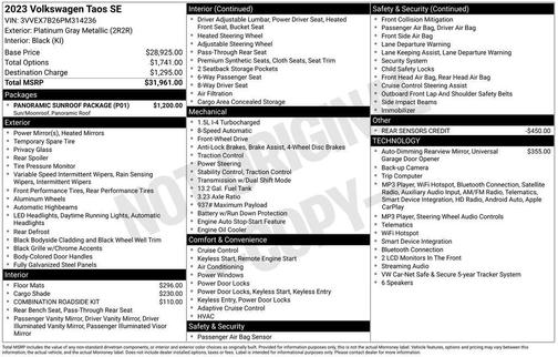 Platinum Gray Metallic 2023 Volkswagen Taos 1.5T SE