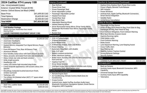 Crystal White Tricoat 2024 Cadillac XT4 Luxury