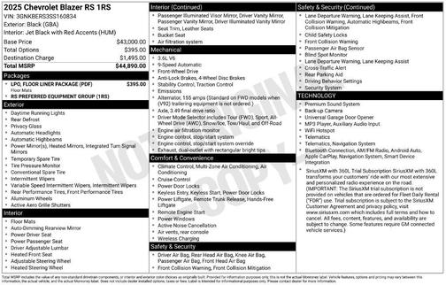 Black 2025 Chevrolet Blazer RS