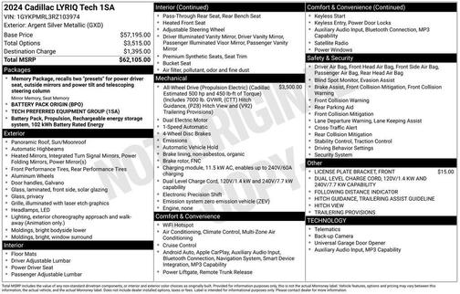 Argent Silver Metallic 2024 Cadillac LYRIQ Tech
