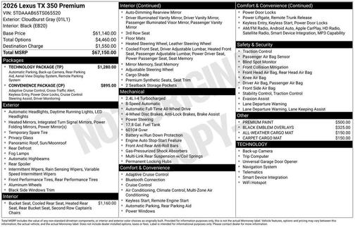 Cloudburst Gray 2026 Lexus TX 350 Premium