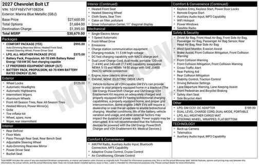 Marina Blue Metallic 2027 Chevrolet Bolt LT FWD