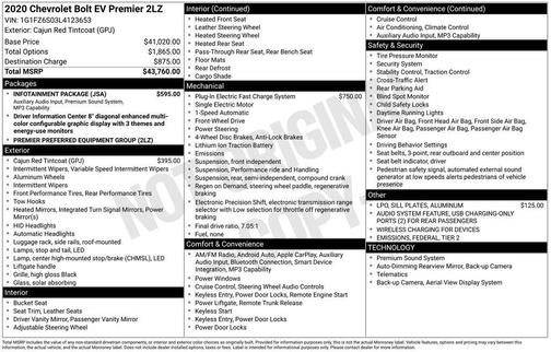 Cajun Red Tintcoat 2020 Chevrolet Bolt EV FWD Premier