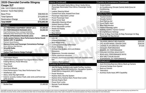 Torch Red 2020 Chevrolet Corvette Stingray w/2LT