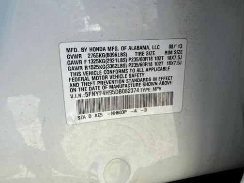 White 2013 Honda Pilot Touring