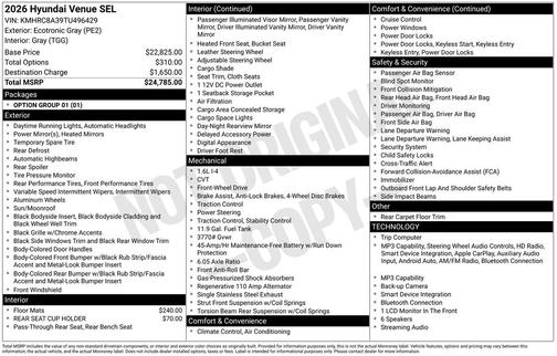 Ecotronic Gray 2026 Hyundai VENUE SEL