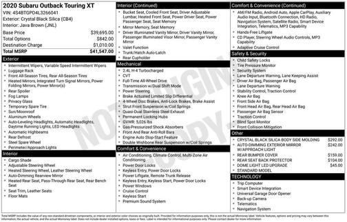 2020 Subaru Outback Touring XT