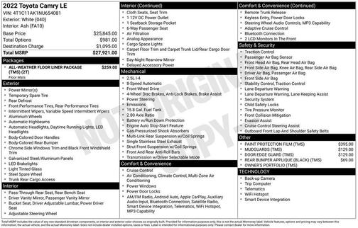 Wind Chill Pearl 2022 Toyota Camry LE