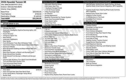 Red 2026 Hyundai TUCSON SE