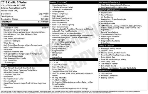 Aurora Black 2018 Kia Rio S