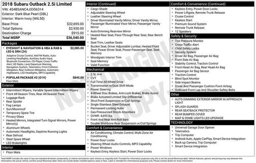 2018 Subaru Outback 2.5i Limited