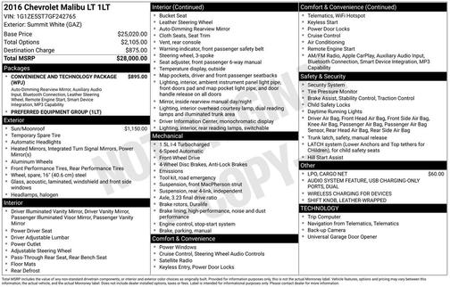 Summit White 2016 Chevrolet Malibu LT