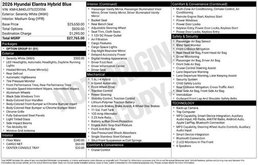 Serenity White 2026 Hyundai ELANTRA HEV Blue
