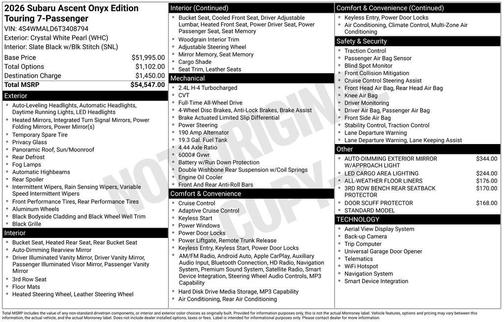 2026 Subaru Ascent Onyx Edition Touring