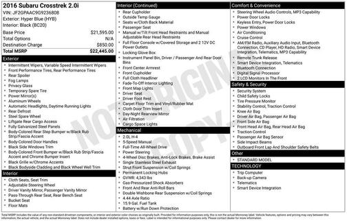 2016 Subaru Crosstrek 2.0i