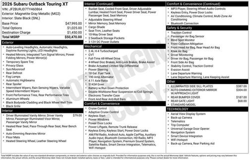 Magnetite Gray Metallic 2026 Subaru Outback Touring XT