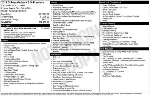 Crystal Black Silica 2018 Subaru Outback 2.5i Premium