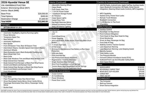 2026 Hyundai VENUE SE