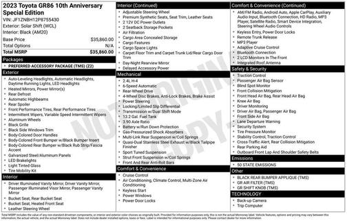 2023 Toyota GR86 10th Anniversary Special Edition