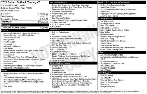 Crystal White Pearl 2024 Subaru Outback Touring XT