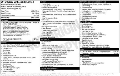 2016 Subaru Outback 2.5i Limited