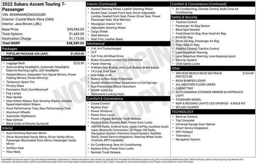 2022 Subaru Ascent Touring 7-Passenger