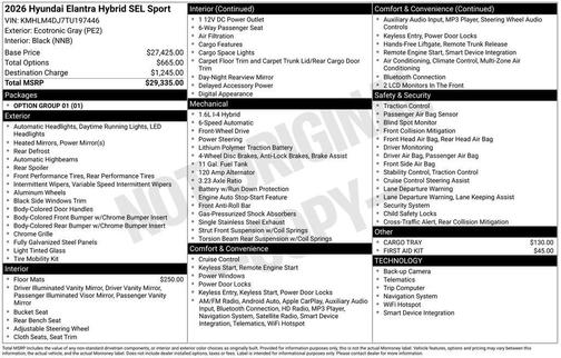 2026 Hyundai ELANTRA HEV SEL Sport