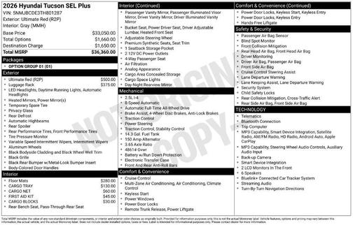 Ultimate Red 2026 Hyundai TUCSON SEL Plus