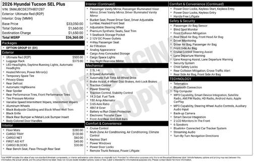 Ultimate Red 2026 Hyundai TUCSON SEL Plus