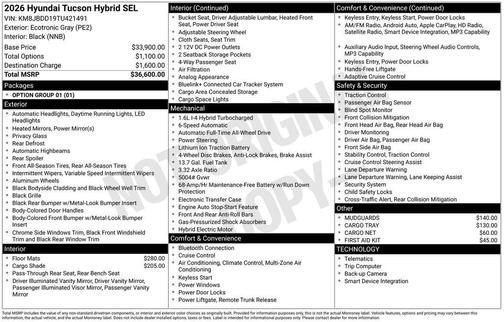 Gray 2026 Hyundai TUCSON Hybrid SEL