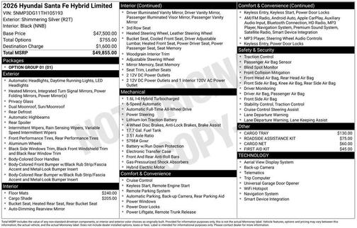 Shimmering Silver 2026 Hyundai SANTA FE HEV Limited