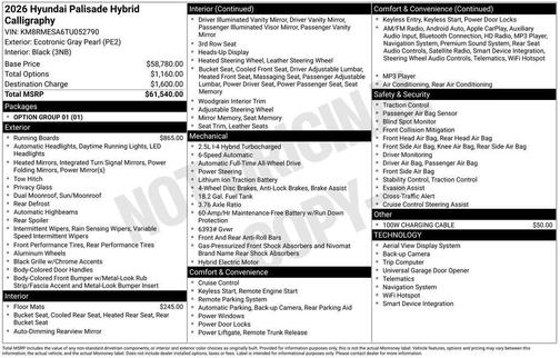 2026 Hyundai Palisade Hybrid Calligraphy
