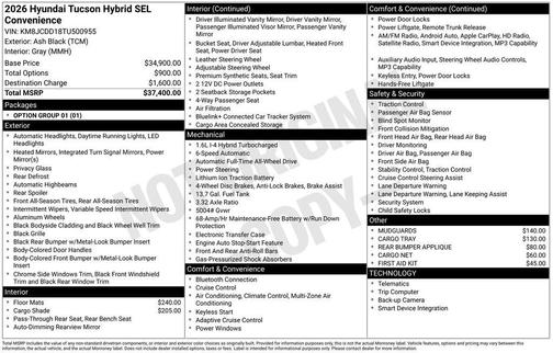 Ash Black 2026 Hyundai TUCSON Hybrid SEL Convenience