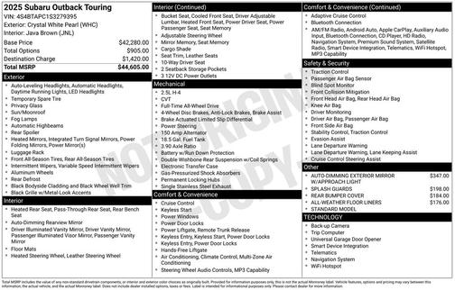 Crystal White Pearl 2025 Subaru Outback Touring