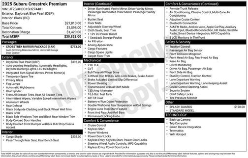 Blue Pearl 2025 Subaru Crosstrek Premium