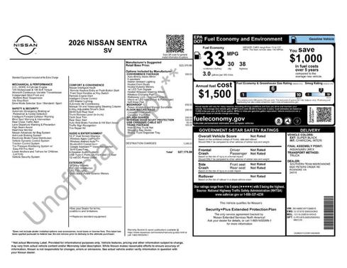 Black 2026 Nissan Sentra SV