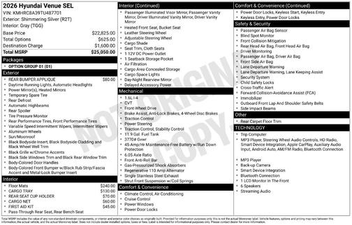 Shimmering Silver 2026 Hyundai VENUE SEL