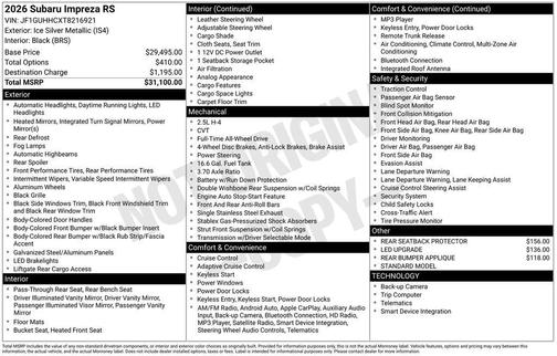 2026 Subaru Impreza RS