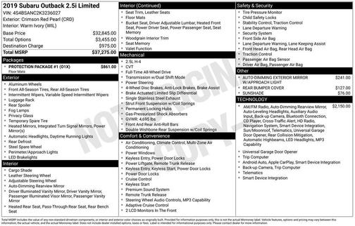 2019 Subaru Outback 2.5i Limited