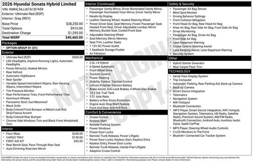Ultimate red 2026 Hyundai SONATA Hybrid Limited