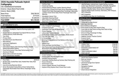 2026 Hyundai Palisade Hybrid Calligraphy
