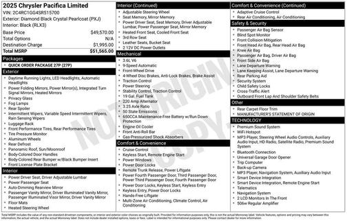 Diamond Black 2025 Chrysler Pacifica Limited