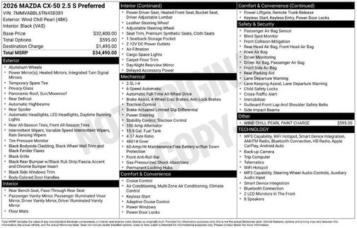 Wind Chill Pearl 2026 Mazda CX-50 Preferred
