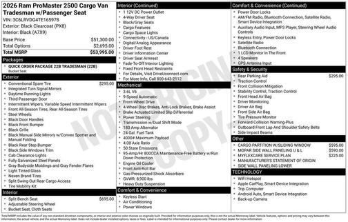 2026 RAM ProMaster 2500 High Roof