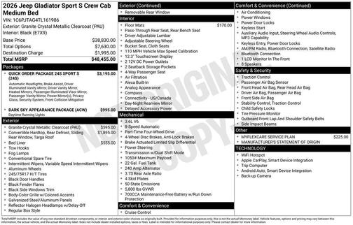 2026 Jeep Gladiator Sport
