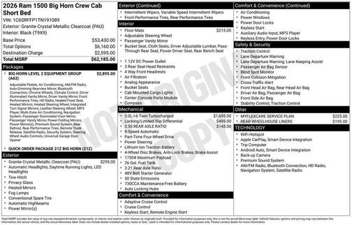 2026 RAM 1500 Big Horn/Lone Star