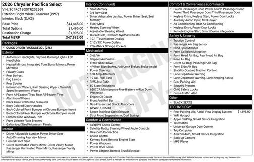 2026 Chrysler Pacifica Select