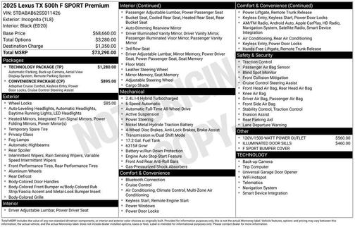 Gray 2025 Lexus TX 500h 500h F SPORT Premium