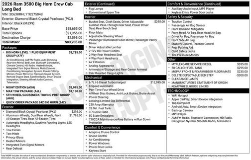 Diamond Black 2026 RAM 3500 Big Horn